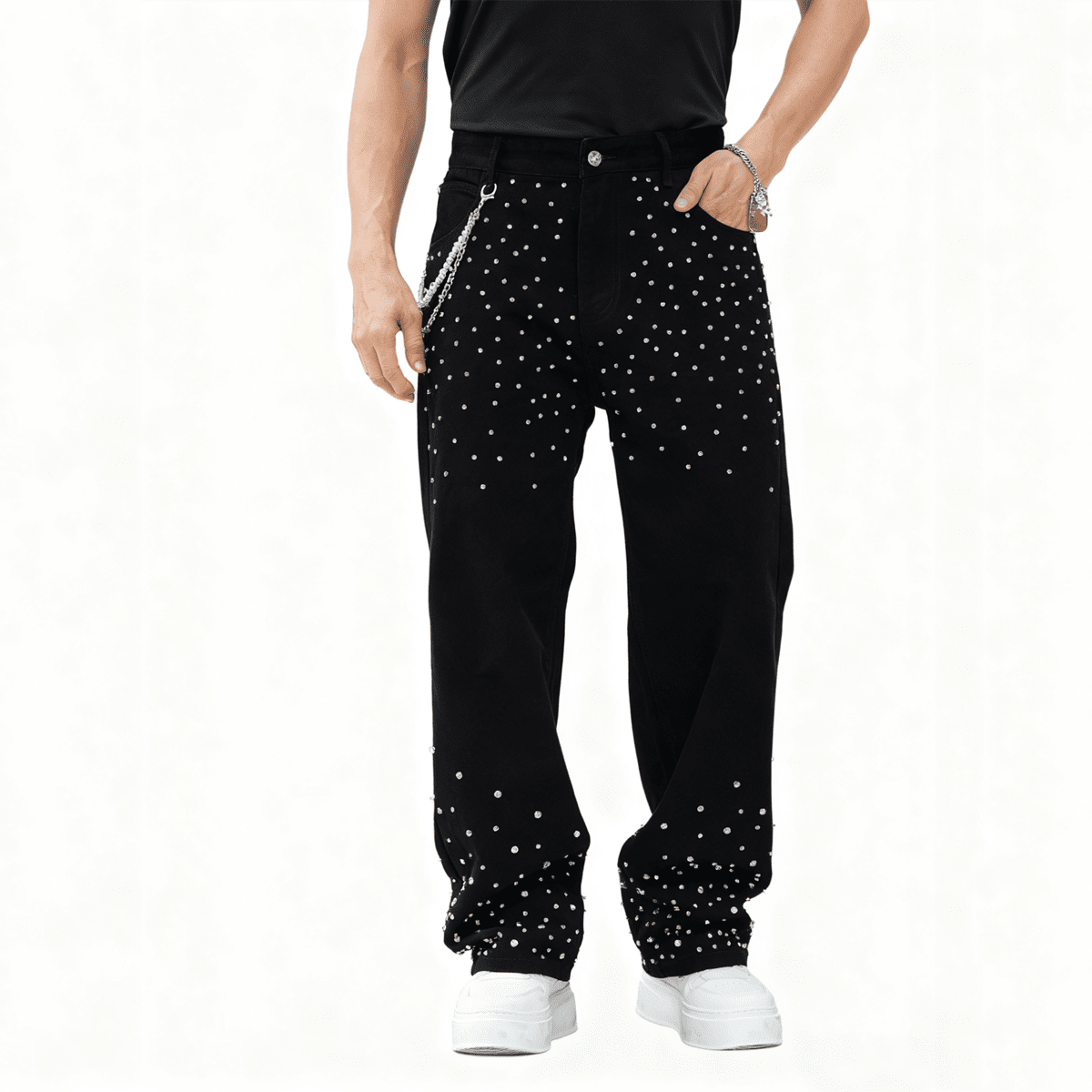 Half Rhinestone Denim