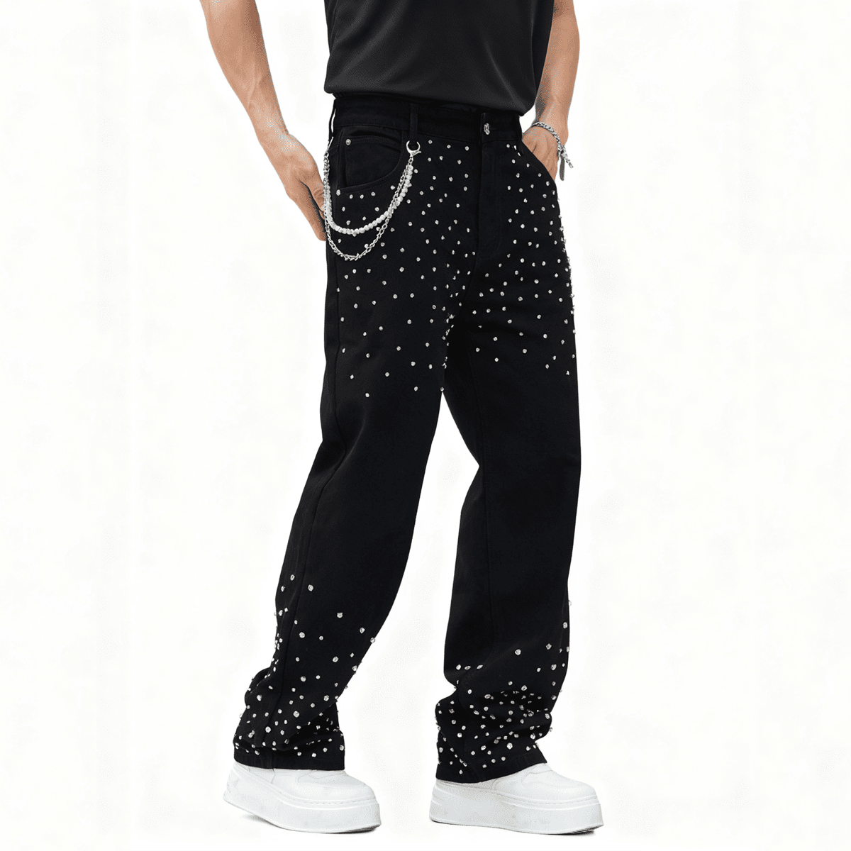 Half Rhinestone Denim